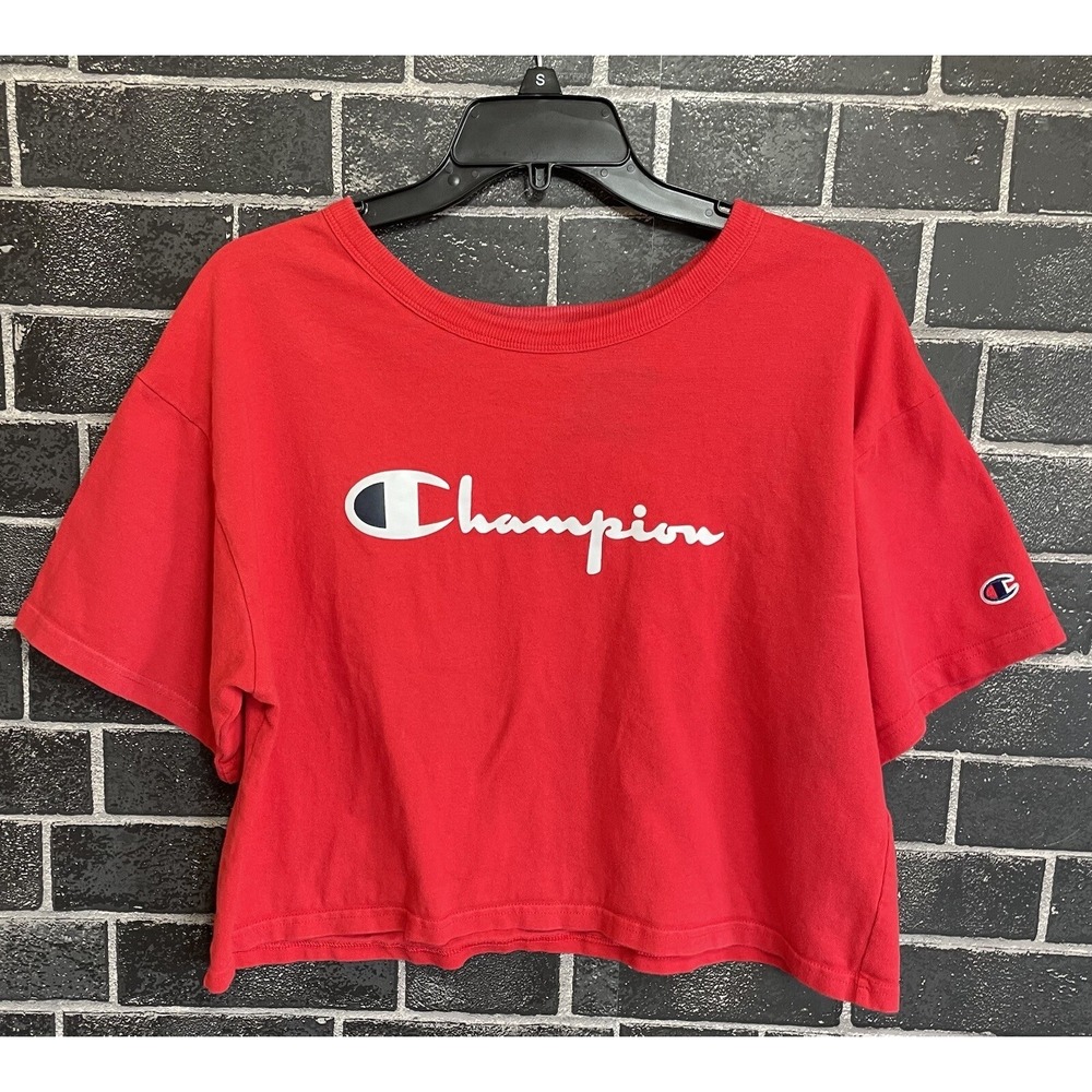 Champion Reverse Weave Crop‎ Top Large Red Spell Out